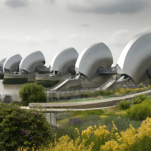 Thames Barrier Park: თანამედროვე ბაღები გადაჰყურებს Thames Barriers